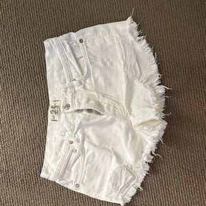 We The Free White Frayed Jean Shorts